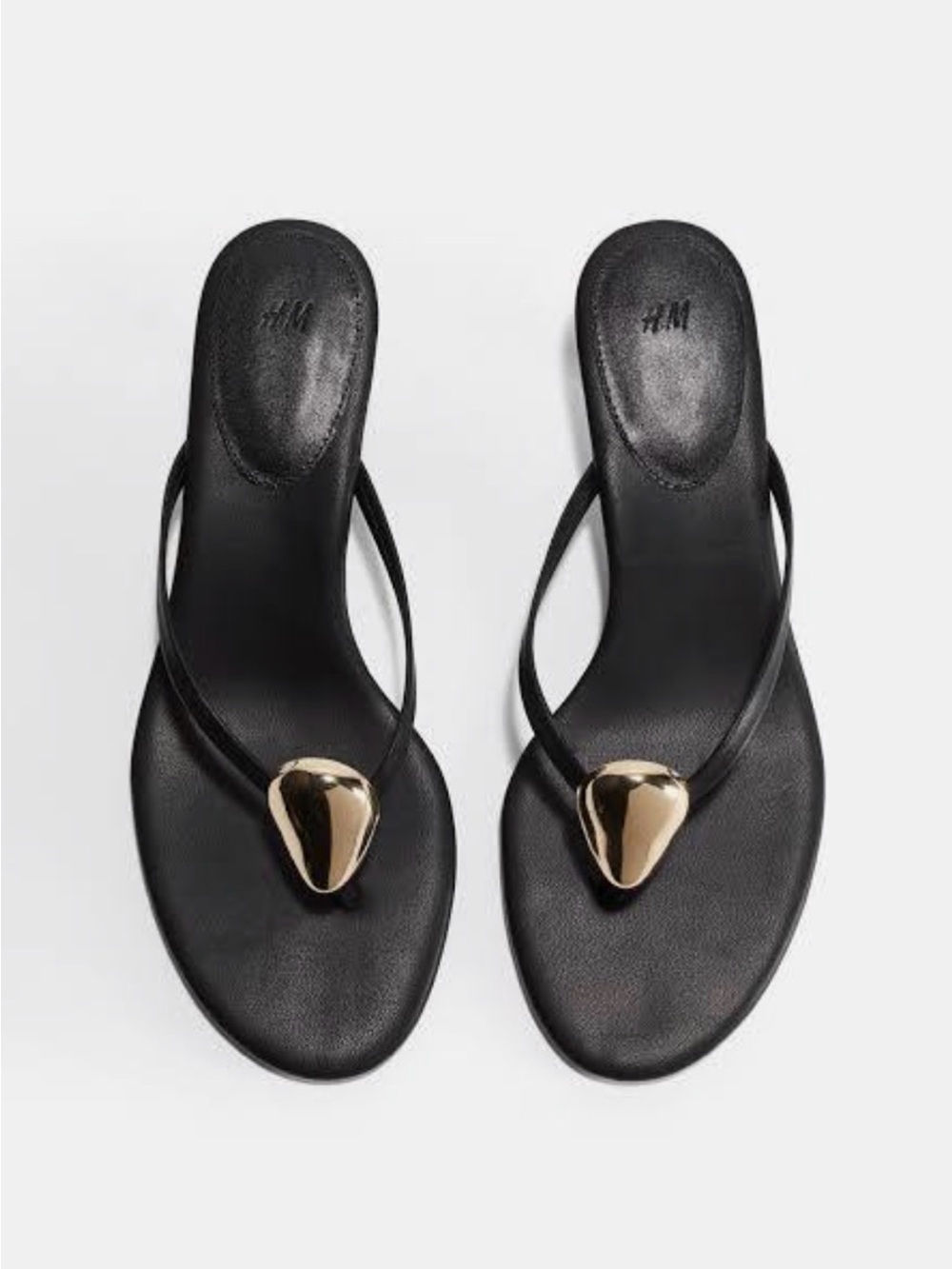 H&M black and gold heel flip flops